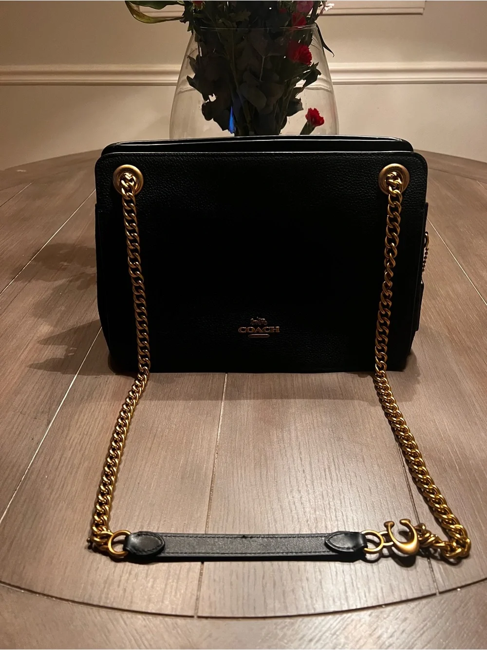Bryant Convertible Carryall Coach Black Leather purse with Gold Chain